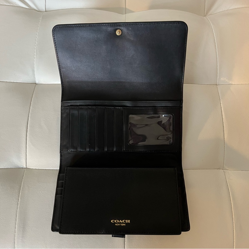 Coach Saffiano Leather Tri-Fold Checkbook Wallet - Picture 11 of 13